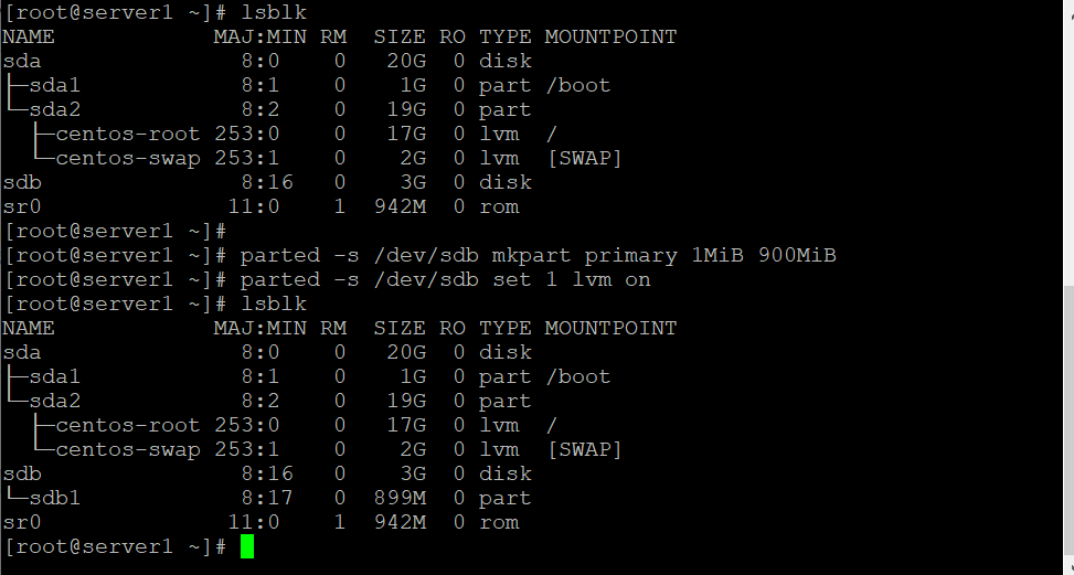 Use parted to make primary partition for LVM