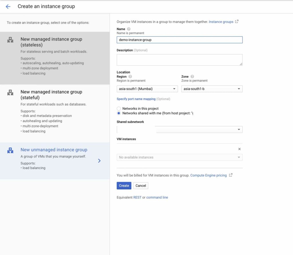 Create instance group in GCP