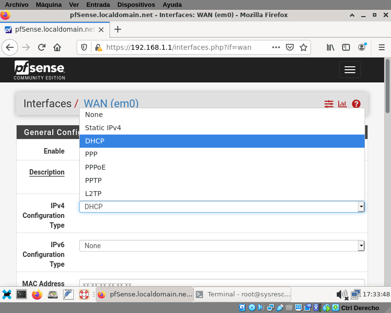 screenshot of network card configuration