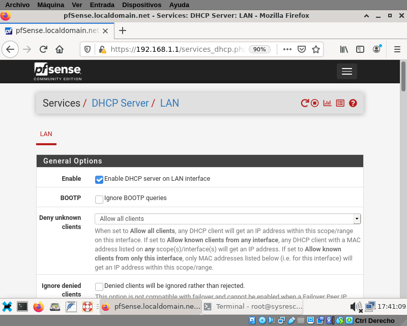 screenshot of dhcp server