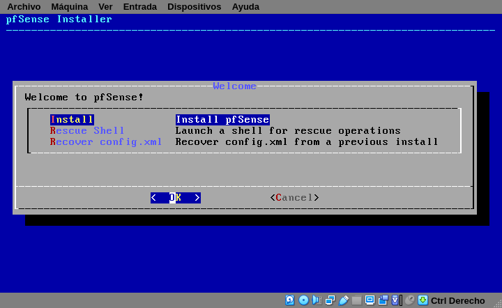 screenshot of pfsense main installer screen