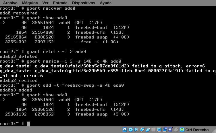 screenshot of the partition configuration after the resize