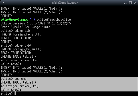 showing only the database schema. useful SQLite commands