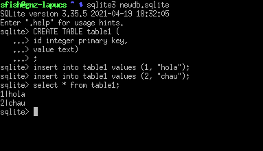 screenshot of a newly created sqlite database.useful SQLite commands