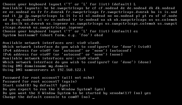 root password, network configuration, etc