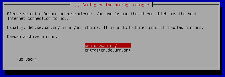how to install devuan.choose mirror