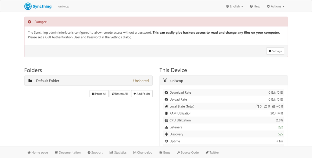 3.- Syncthing web interface