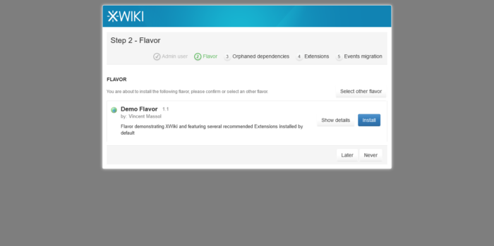 6.- Installing a Demo Flavor for XWiki