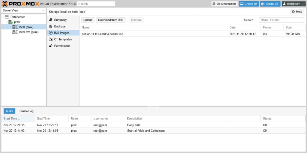 Upload an ISO image to the Proxmox Server