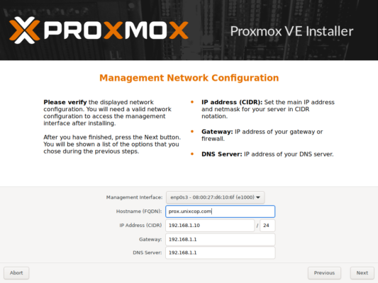 Configure the network to install Proxmox