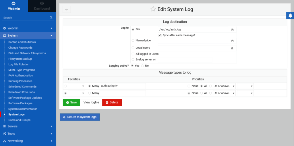 3.- Editing a new system log