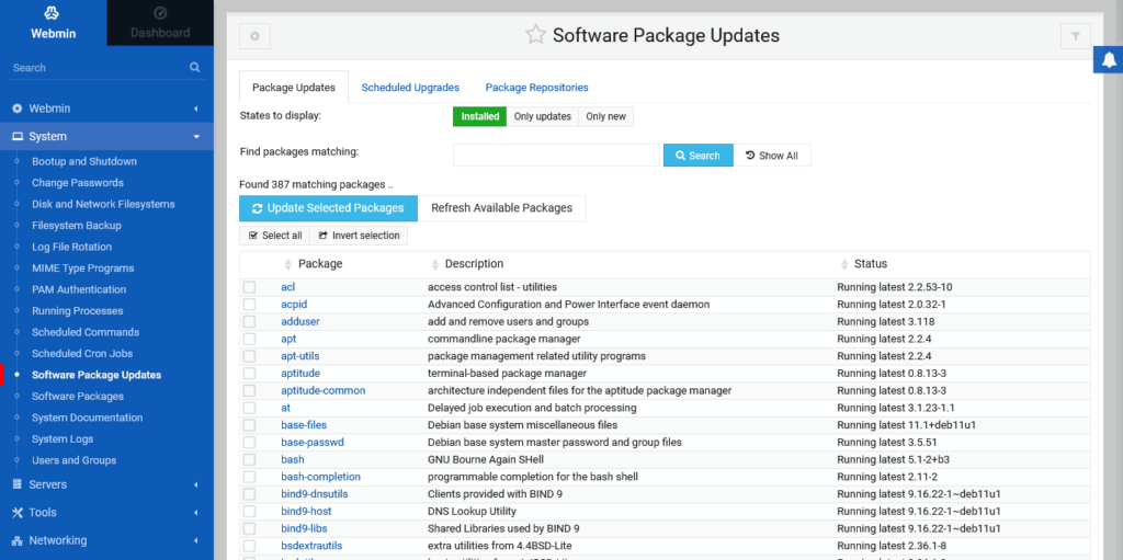 2.- Installed packages on the system