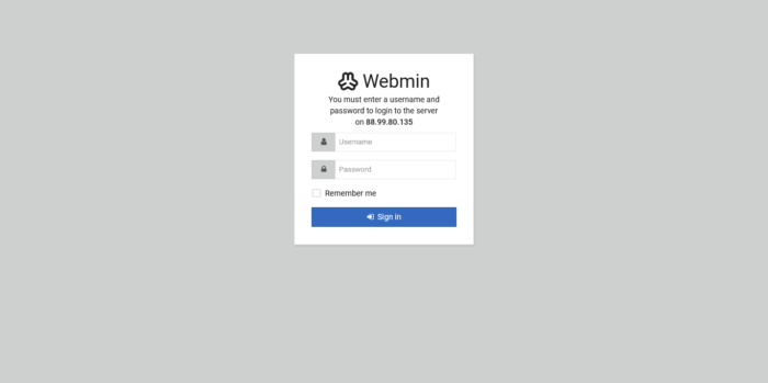 1.- Webmin login page