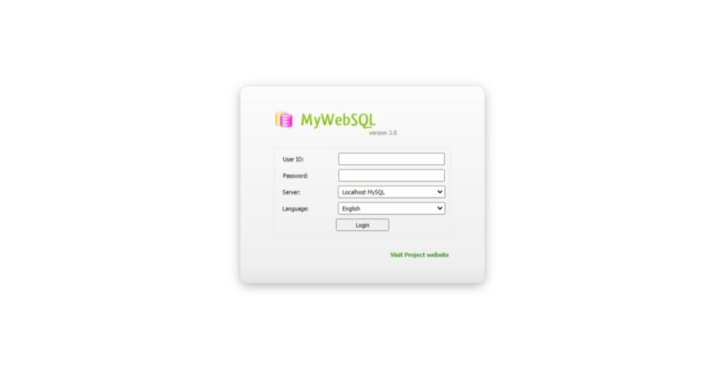 3.- MyWebSQL login screen