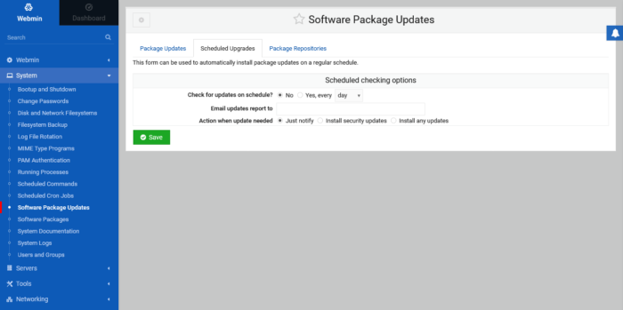 3.- Schedule system updates with Webmin