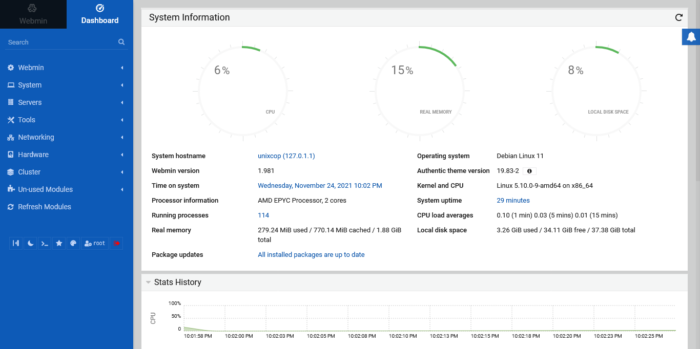 2.- Webmin dashboard