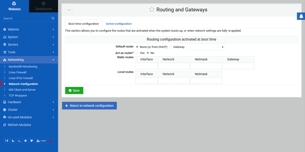 4.- Routing and Gateways screen
