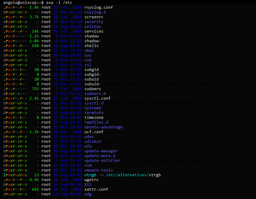 4.- More options with the exa command