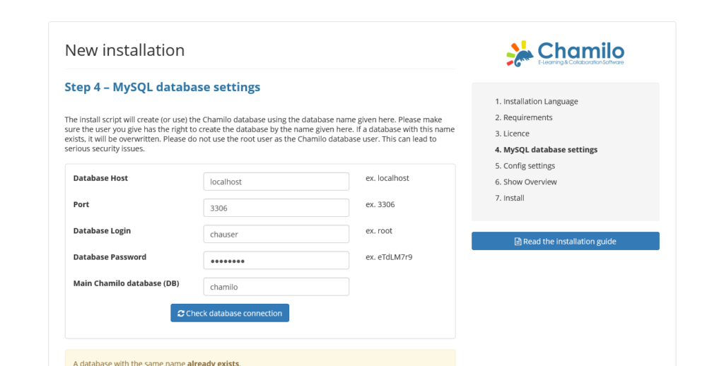 8.- Database settings