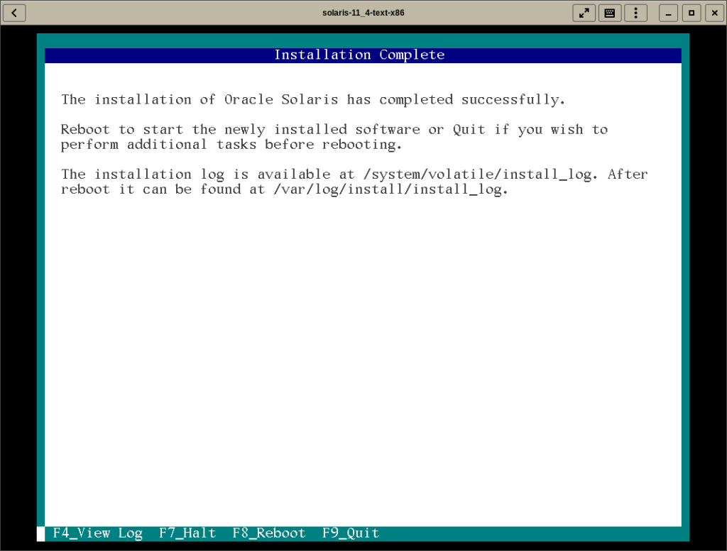 Install Oracle solaris finished