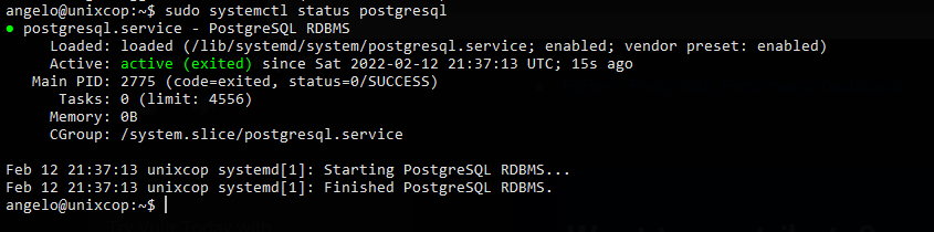 1.- PostgreSQL service status