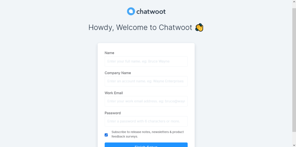 2.- Welcome to Chatwoot screen