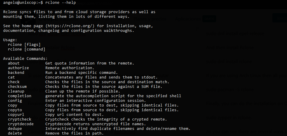 2.- Rclone help