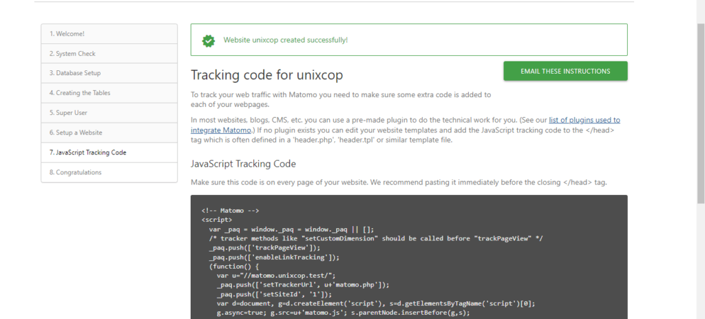 8.- Tracking code for the new site