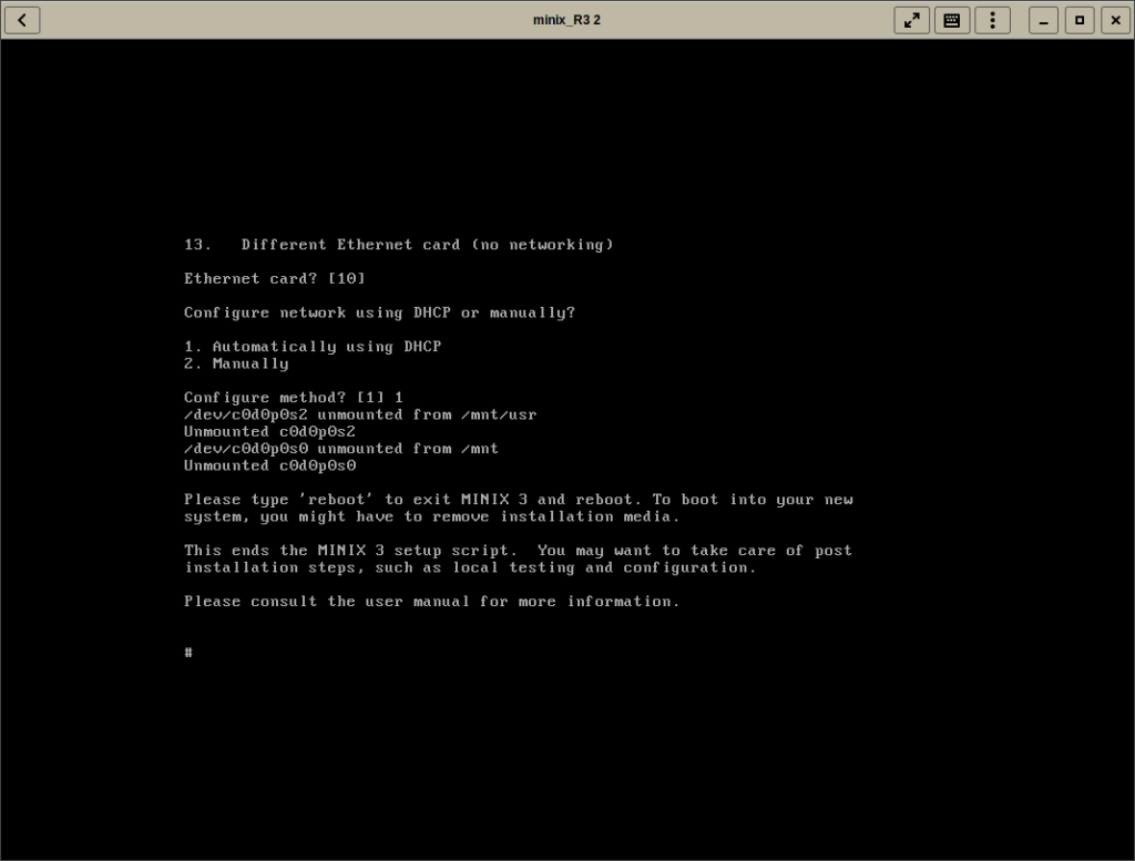 finishing the minix installation