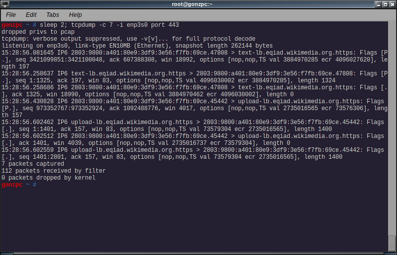 network traffic analysis with tcpdump.  Capturing https connections