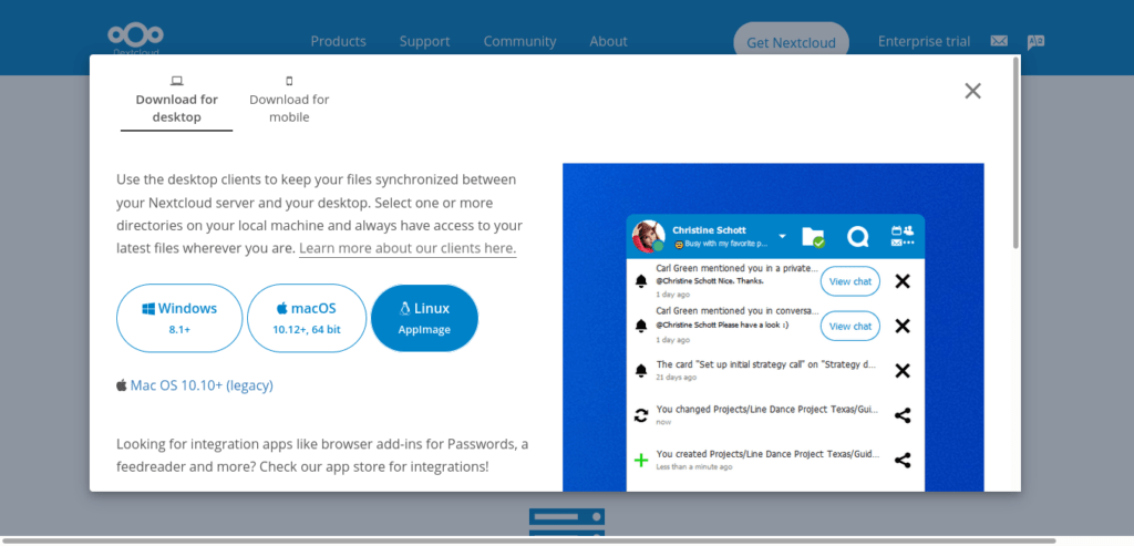 Download Nextcloud desktop client on Linux