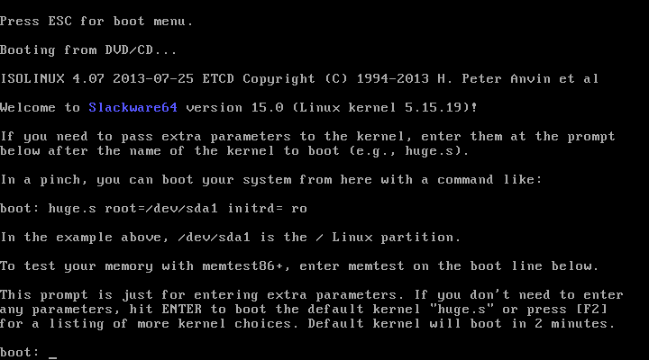 how to install slackware 15. booting into slackware