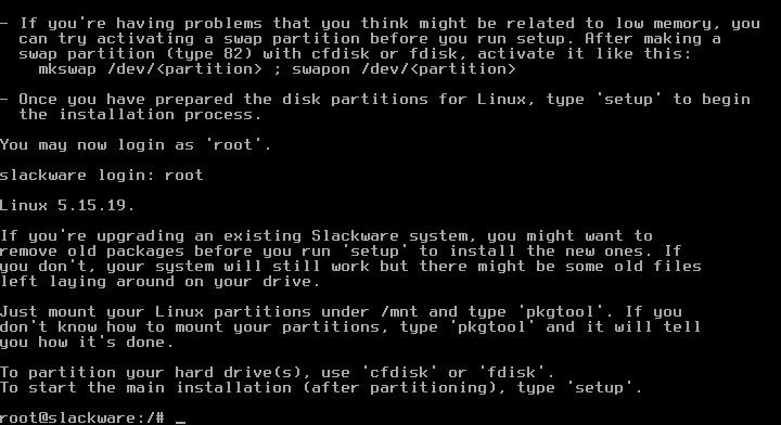 login into slackware