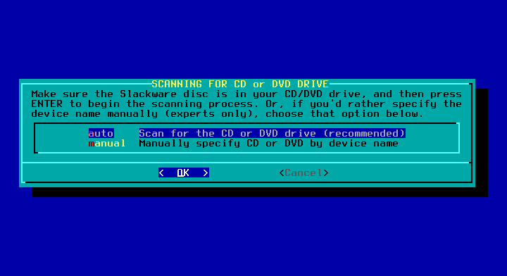 how to install slackware 15. scan for cd
