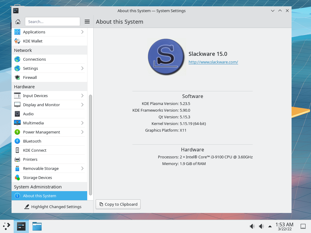 how to install slackware 15. System installed