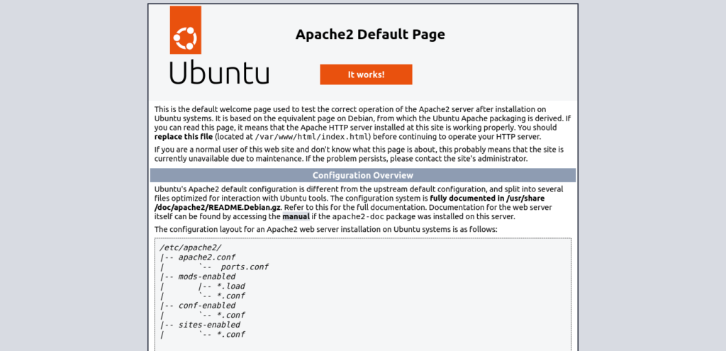 2.- Apache default page