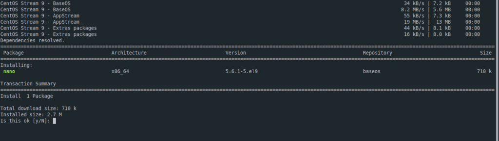 1.- Install GNU Nano on CentOS 9 Stream