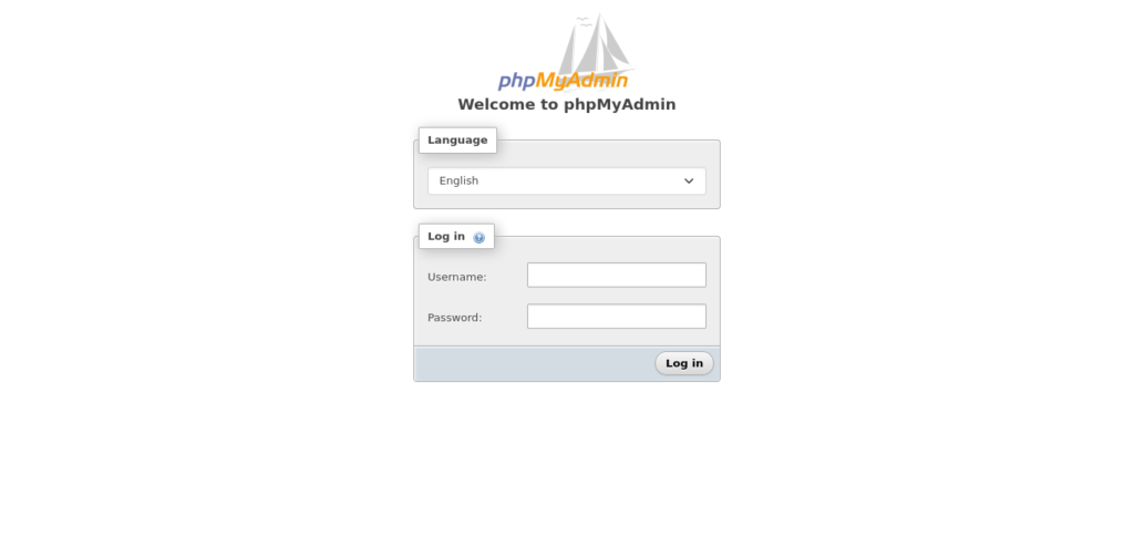PHPMyAdmin login screen