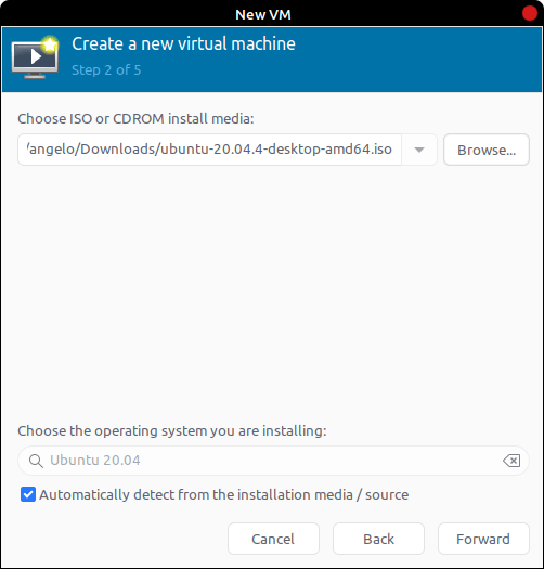 Select the ISO image for the new virtual machine