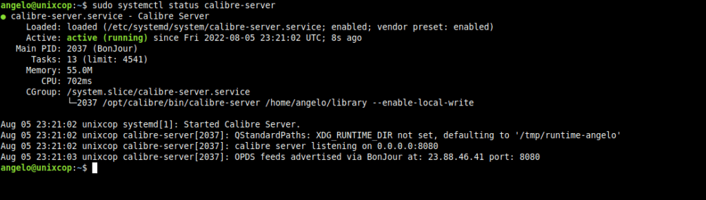 Calibre Server service status