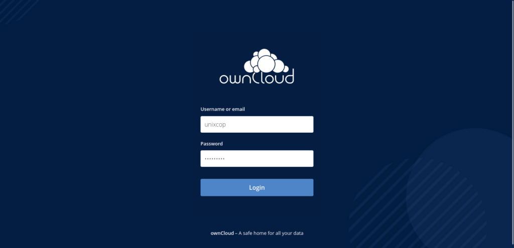 Owncloud login screen