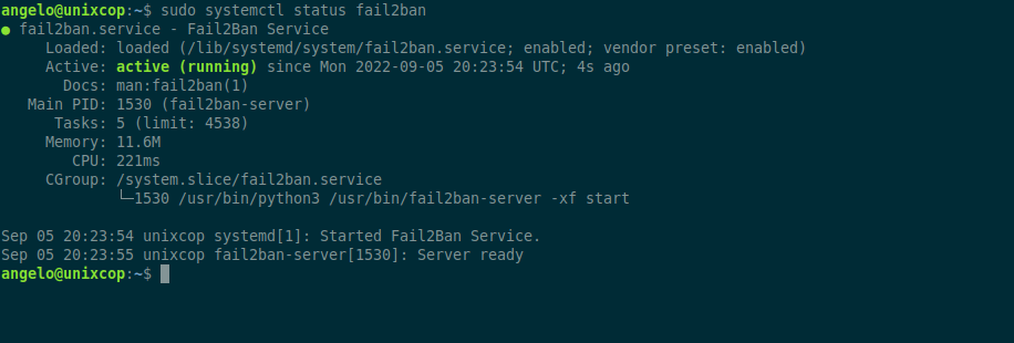 Fail2Ban service status 