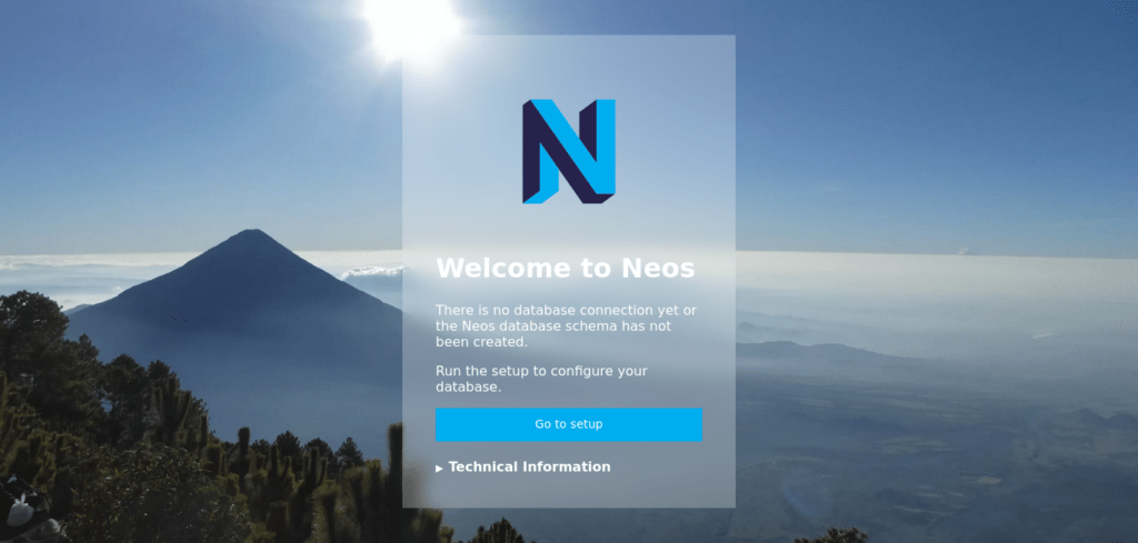 Neo CMS welcome screen