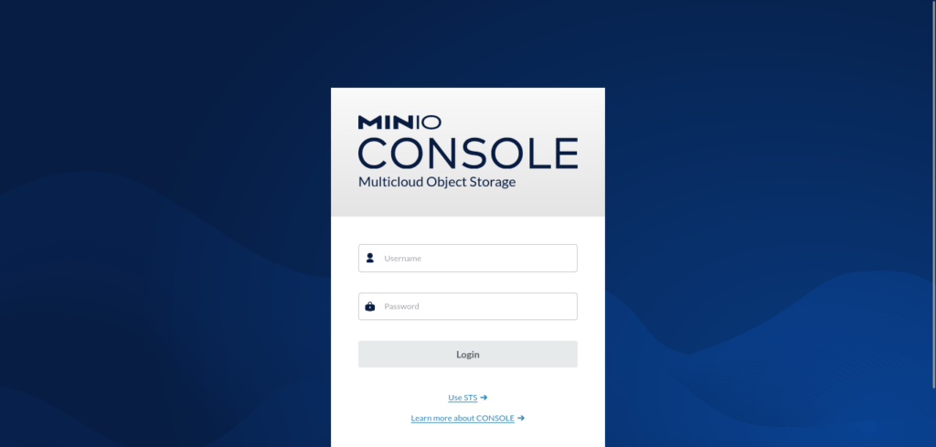 MinIO Console login page