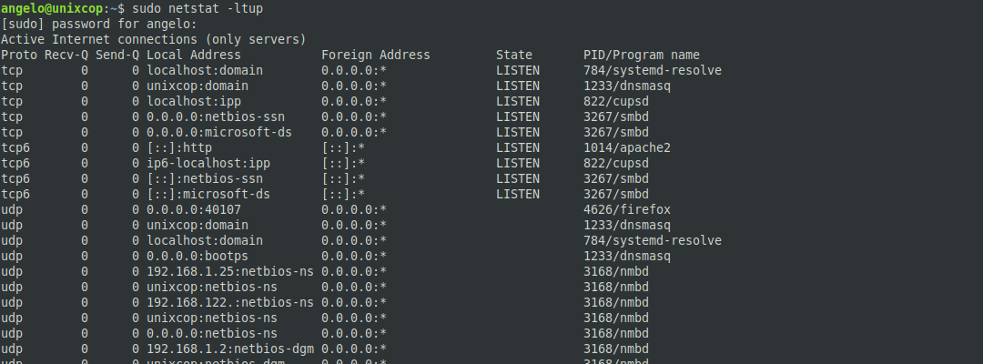 which ports are in use on Linux