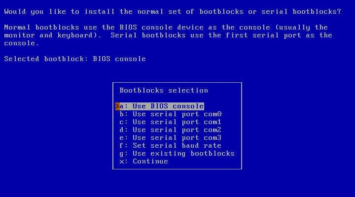 Use the BIOS console as the bootblocks
