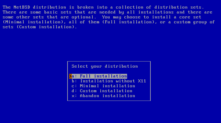 Install NetBSD - Installation Menu