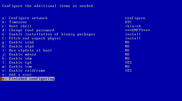 NetBSD post installation menu