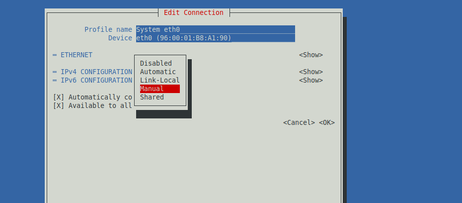 Manual connection settings