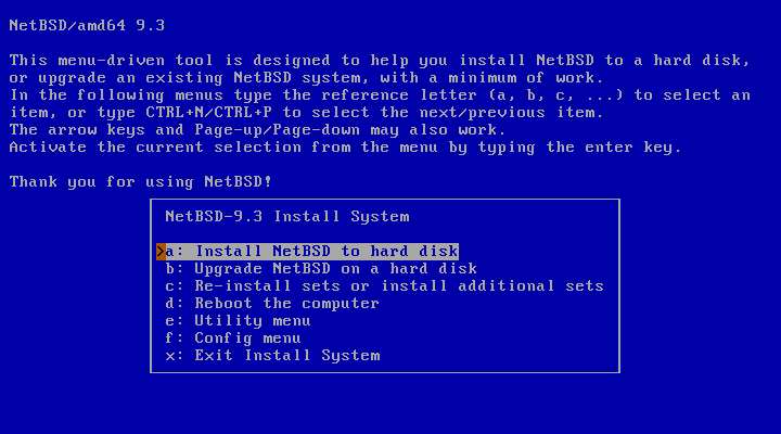 Install NetBSD - Install the system menu